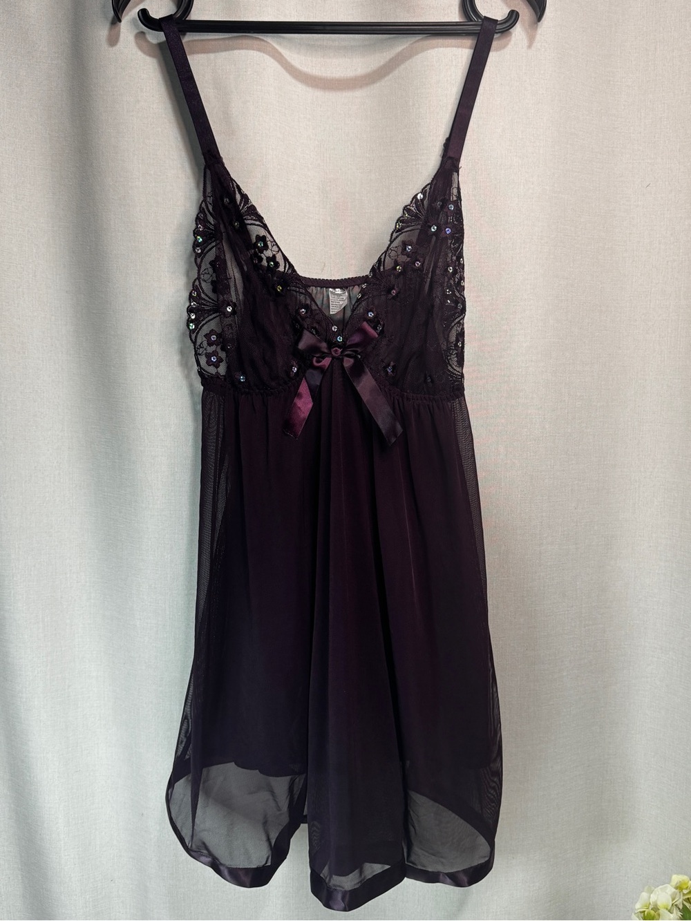 Spree Intimates Women's 1X Purple/PlumMesh Lace Babydoll Chemise V-Neck Lingerie